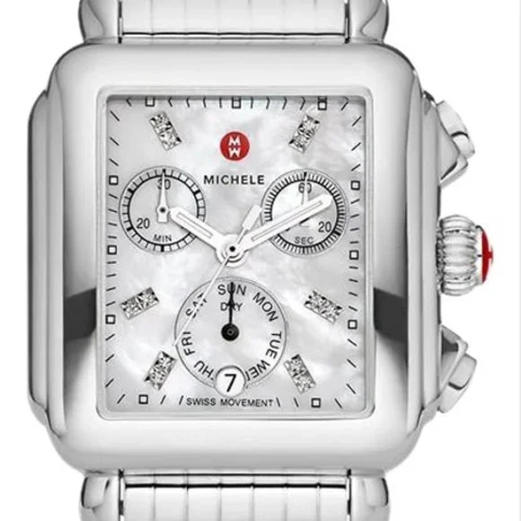 Michele Deco Silver MOP Chrono Diamond Dial Ladies Watch MWW06P000014 Michele Deco 12 Diamonds Chrono MOP Dial Silver Women main image 4